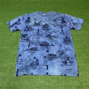 Vintage 90s Art Unlimited Lighthouse All Over Print T-Shirt Nature AOP Medium